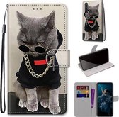 Voor Huawei Honor 20 Gekleurde Tekening Cross Textuur Horizontale Flip PU Lederen Case met Houder & Kaartsleuven & Portemonnee & Lanyard (B09 Gouden Ketting Grijze Kat)