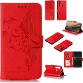 Voor Motorola Moto G Power Feather Pattern Litchi Texture Horizontale Flip Leren Case met Portemonnee & Houder & Kaartsleuven (Rood)
