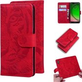 Voor Motorola Moto G7 Play (EU-versie) Tijger reliëfpatroon Horizontale flip lederen tas met houder & kaartsleuven en portemonnee (rood)