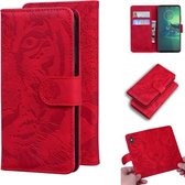 Voor Motorola Moto G8 Plus Tiger Embossing Pattern Horizontale Flip lederen tas met houder & kaartsleuven & portemonnee (rood)