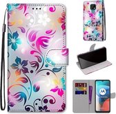 Voor Motorola Moto E7 Gekleurde Tekening Cross Textuur Horizontale Flip PU Lederen Case met Houder & Kaartsleuven & Portemonnee & Lanyard (Gradient Kleurrijke Bloem)