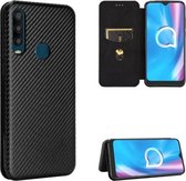 Voor Alcatel 1SE 2020 Koolstofvezel Textuur Magnetische Horizontale Flip TPU + PC + PU Lederen Case met Kaartsleuf (Zwart)