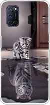 Voor OPPO A52 / A72 / A92 Gekleurde tekening Clear TPU Cover Beschermende hoesjes (reflectie Cat Tiger)