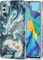 Voor Huawei P30 TPU Gilt Marble Pattern beschermhoes (blauw)