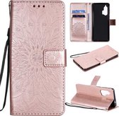 Voor Motorola Edge Plus Geperst Afdrukken Zonnebloempatroon Horizontale Flip PU-lederen Case met Houder & Kaartsleuven & Portemonnee & Lanyard (Rose Goud)