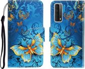 Gekleurde Tekening Horizontale Flip Leren Case met Houder & Kaartsleuf & Portemonnee Voor Huawei P Smart 2021 / Y7a (Jade Vlinder)