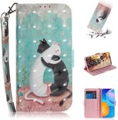 Voor Huawei P Smart 2021 3D Gekleurde Tekening Horizontale Flip Leren Case met Houder & Kaartsleuven & Portemonnee & Lanyard (Zwart Wit Kat)