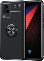 Voor vivo IQOO7 metalen ringhouder 360 graden roterende TPU-hoes (zwart + zwart)