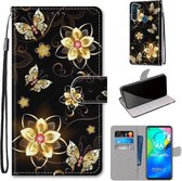 Voor Motorola Moto G8 Power Gekleurde Tekening Cross Textuur Horizontale Flip PU Leren Case met Houder & Kaartsleuven & Portemonnee & Lanyard (Goud Diamant Vlinder)