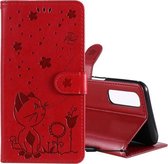 Voor OPPO Reno4 Pro 4G (Indiase versie) Cat Bee Embossing Pattern Schokbestendige horizontale flip lederen tas met houder & kaartsleuven & portemonnee (rood)