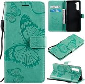 Voor OnePlus Nord 3D-vlinders reliëfpatroon horizontaal leren flip-hoesje met houder & kaartsleuf & portemonnee & lanyard (groen)