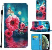 Voor iPhone X / XS Cross Texture Painting Pattern Horizontale Flip Leather Case met houder & kaartsleuven & portemonnee & lanyard (Chrysanthemum)