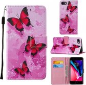 Voor iPhone SE 2020/8/7/6 Cross Texture Painting Pattern Horizontale Flip Leren Case met Houder & Kaartsleuven & Portemonnee & Lanyard (Roze Vlinder)