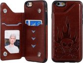 Voor iPhone 6s / 6 Skull Head Embossing Pattern Schokbestendige beschermhoes met houder & kaartsleuven & portemonnee (bruin)