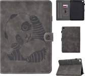 Voor iPad Air 2 Embossing Naaigaren Horizontaal geverfd plat lederen tas met slaapfunctie & pendeksel & antislipstrip & kaartsleuf & houder (grijs)