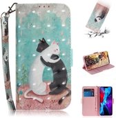 Voor iPhone 12/12 Pro 3D Gekleurde Tekening Horizontale Leren Flip Case met Houder & Kaartsleuven & Portemonnee & Lanyard (Zwart Wit Kat)