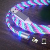 2 in 1 USB naar 8-pins + Micro USB Magnetische zuigkracht Kleurrijke Streamer Oplaadkabel voor mobiele telefoon, lengte: 1m (gekleurd licht)