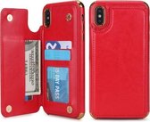 Voor iPhone X / XS POLA TPU + pc-beplating Volledige dekking Beschermhoes met houder & kaartsleuven en fotolijst (rood)