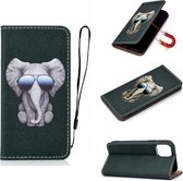 Voor iPhone 12 mini Pure Color Painting Horizontale Flip Leather Case met Card Slot & Holder (Elephant)