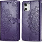 Voor iPhone 12 mini Halverwege Mandala Embossing Patroon Horizontale Flip Leren Case met Houder & Kaartsleuven & Portemonnee & Lanyard (Paars)