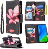 Voor Huawei P smart 2020 Gekleurde Tekening Patroon Rits Horizontale Flip Lederen Case met Houder & Kaartsleuven & Portemonnee (Lotus)