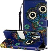 Voor Huawei Y8p / Enjoy 10s Olie Reliëf Gekleurde Tekening Patroon Horizontale Flip PU Lederen Case met Houder & Kaartsleuven & Portemonnee (Blauwe Uil)