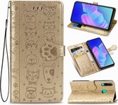 Voor Huawei Y7P / P40 Lite E Mooie Kat en Hond Embossing Patroon Horizontale Flip Leren Case met Houder & Kaartsleuven & Portemonnee & Cartoon Sluiting & Lanyard (Goud)