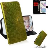 Voor Galaxy A70e Effen Kleur Kleurrijke Magnetische Gesp Horizontale Flip PU Lederen Case met Houder & Kaartsleuven & Portemonnee & Lanyard (Goud)