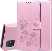 Voor Galaxy A81 / Note 10 Lite Rose reliëf horizontale flip PU lederen tas met houder & kaartsleuven & portemonnee (rose goud)