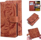 Voor Sony Xperia 10 Plus Tijger Embossing Patroon Horizontale Flip Leren Case met Houder & Kaartsleuven & Portemonnee (Bruin)