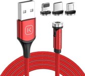 KUULAA KL-O135 1 m 2,4 A max 3 in 1 USB naar 8-pins + USB-C / Type-C + micro-USB 540 graden roterende magnetische oplaadkabel met één punt (rood)