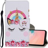 Voor Samsung Galaxy S21 5G Gekleurde Tekening Patroon Horizontale Flip Leren Case met Houder & Kaartsleuven & Portemonnee & Lanyard (Kroon Eenhoorn)