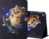 Gekleurde Tekening Horizontale Flip Leren Case met Houder & Kaartsleuven & Slaap- / Wekfunctie Voor iPad 10.2 / iPad Air 10.5 （2019） / iPad Pro 10,5 inch (Skateboard Cat)