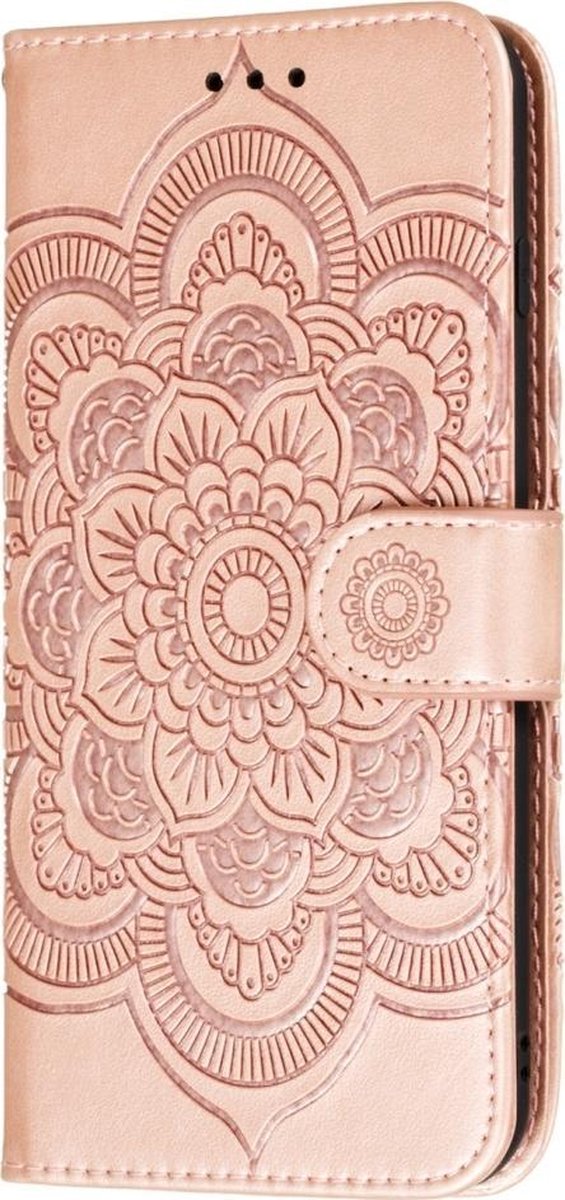 Mobigear Telefoonhoesje geschikt voor LG K50s Hoesje | Mobigear Mandala Bookcase Portemonnee | Pasjeshouder voor 3 Pasjes | Telefoonhoesje voor Pinpas / OV Kaart / Rijbewijs - Roségoud