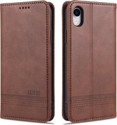 AZNS magnetische kalfsstructuur horizontale flip lederen tas met kaartsleuven & houder & portemonnee voor iPhone XR (donkerbruin)