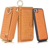 Voor iPhone 7/8 POLA Multifunctioneel Fashion Weave Magnetisch Horizontaal Flip Leren Hoesje met Kaartsleuven & Portemonnee & Fotolijst & Lanyard (Bruin)