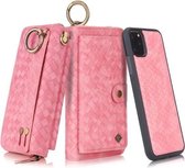 Voor iPhone 11 Pro POLA Multifunctioneel Fashion Weave Magnetisch Horizontaal Flip Leren Hoesje met Kaartsleuven & Portemonnee & Fotolijst & Lanyard (Roze)