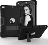 Voor iPad Air contrastkleur siliconen + pc combinatiebehuizing met houder (zwart)