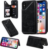 Voor iPhone X & XS Butterfly Embossing Pattern Schokbestendige beschermhoes met houder & kaartsleuven & fotolijst (zwart)