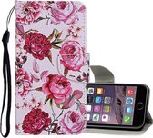 Voor iPhone 6 Plus / 6s Plus Gekleurd tekeningpatroon Horizontaal leren flip-hoesje met houder & kaartsleuven en portemonnee (pioenroos)