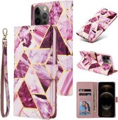 Marmer Bronzing Stitching Horizontale Flip PU lederen tas met houder & kaartsleuven & portemonnee & fotolijst voor iPhone 12 Pro Max (paars)