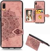 Voor Huawei Y6 Pro 2019 Mandala Reliëf Magnetische Doek PU + TPU + PC Case met Houder & Kaartsleuven & Portemonnee & Fotolijst & Riem (Rose Goud)