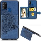 Voor Galaxy M31 Mandala Reliëf Magnetische Doek PU + TPU + PC Case met Houder & Kaartsleuven & Portemonnee & Fotolijst & Riem (Blauw)