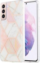 Voor Samsung Galaxy S21 Plus 5G 3D Galvaniseren marmeren patroon TPU beschermhoes (roze wit)
