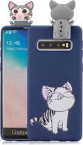 Voor Galaxy S10 Plus Cartoon schokbestendige TPU beschermhoes met houder (kat)