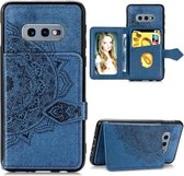 Voor Galaxy S10e Mandala in reliëf gemaakte stoffen kaarthoes Mobiele telefoonhoes met magnetische en beugelfunctie met kaarttas / portemonnee / fotolijstfunctie met draagriem (blauw)