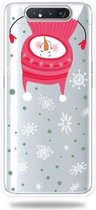 Voor Galaxy A80 Trendy schattig kerstpatroon doorzichtig TPU beschermhoes (ondersteboven sneeuwpop)