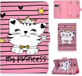 Voor 7 inch Universele Gekleurde Tekening Patroon Horizontale Flip PU Lederen Case met Houder & Kaartsleuven (Crown Cat)