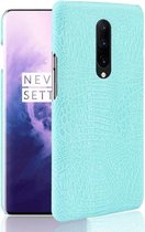 Schokbestendig Crocodile Texture PC + PU-hoesje voor OnePlus 7 Pro (lichtgroen)