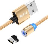 TOPK 2m 2,4A Max USB naar USB-C / Type-C nylon gevlochten magnetische oplaadkabel met LED-indicator (goud)